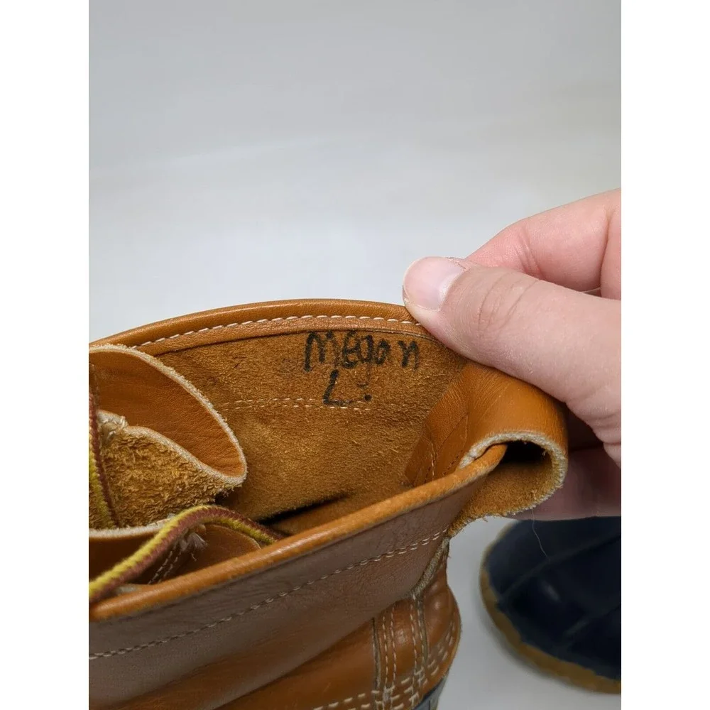 LL Bean Women's Size‎ 7 Leather Duck Boots Made in USA Tan Blue 6